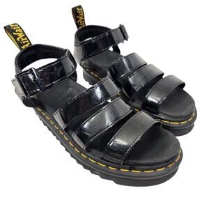 DOC MARTENS WOMEN SANDALS BLACK PATENT LEATHER CHUNKY GOTH FESTIVAL EMO SZ 7 DR
